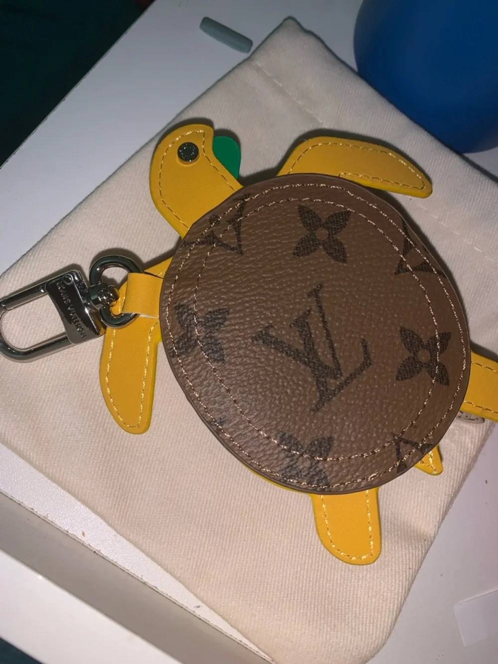 Monogram mini turtle purse/bag charm keychain zipper pouch